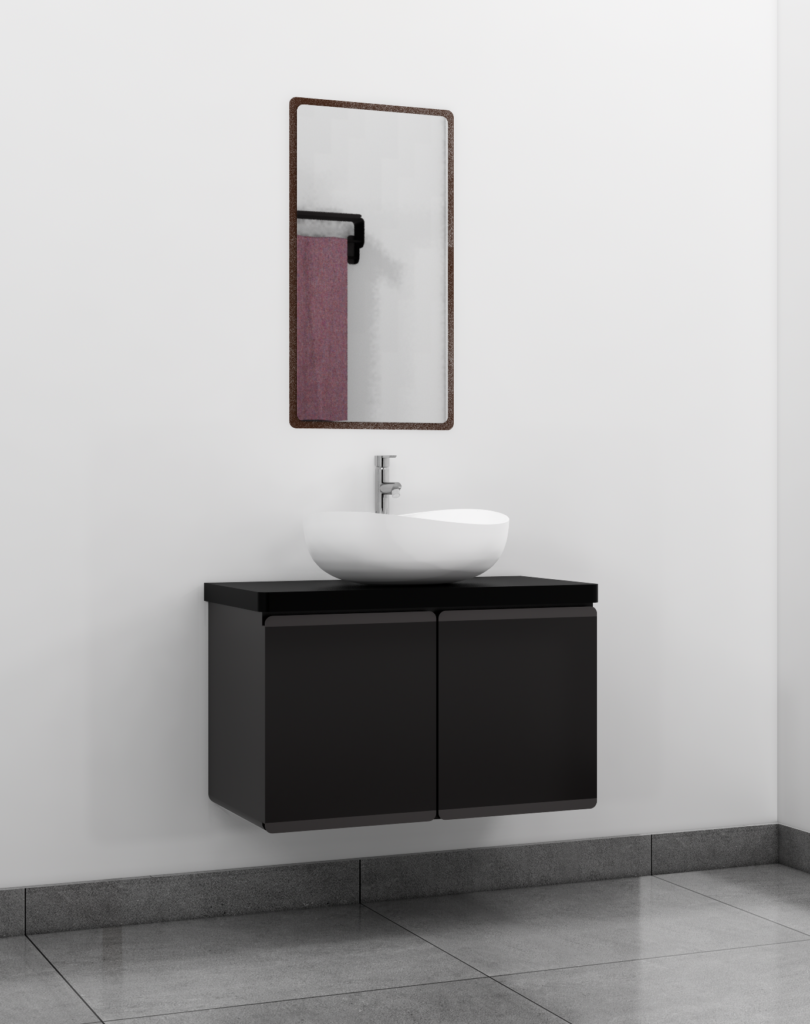 all-mounted vanity in a small bathroom