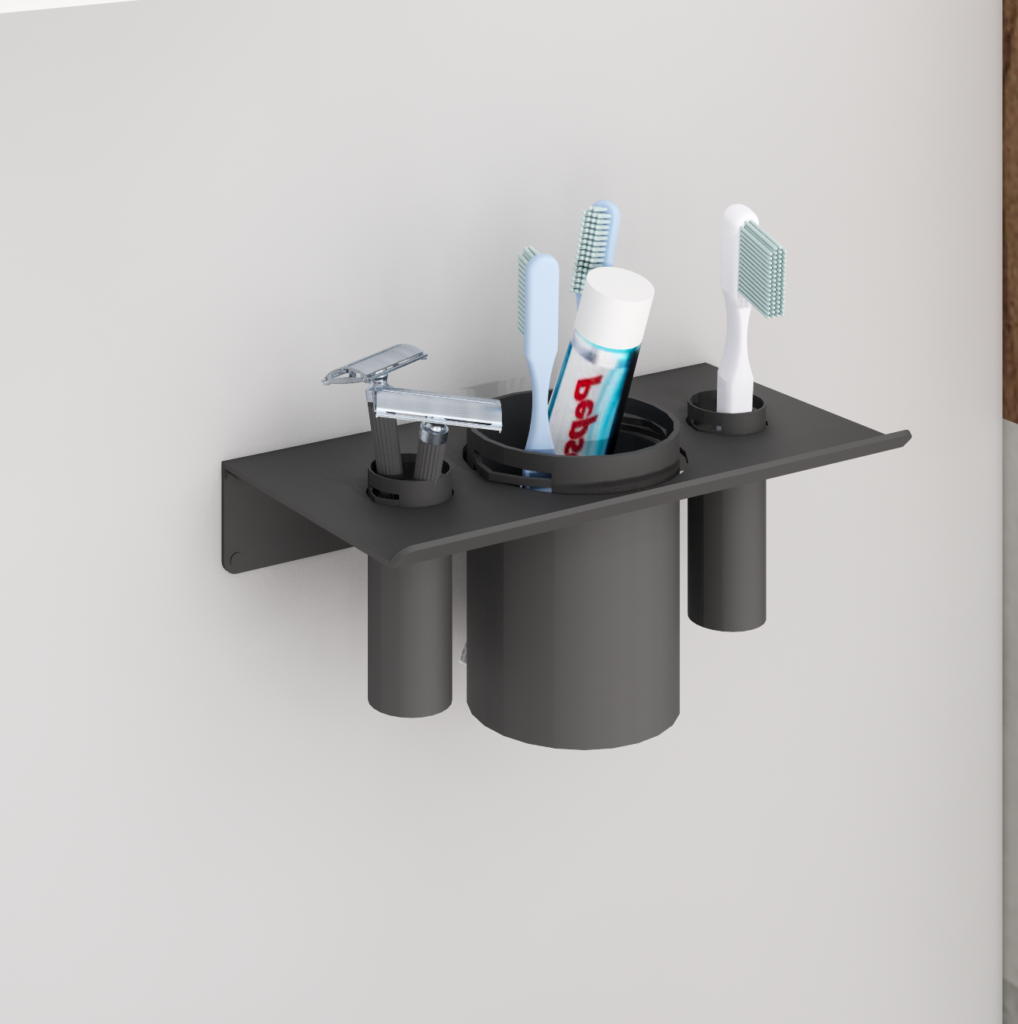 Toothbrush Holder with toiletries in bathroom