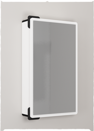 Rounded corner cabinet in minimalist bathroom